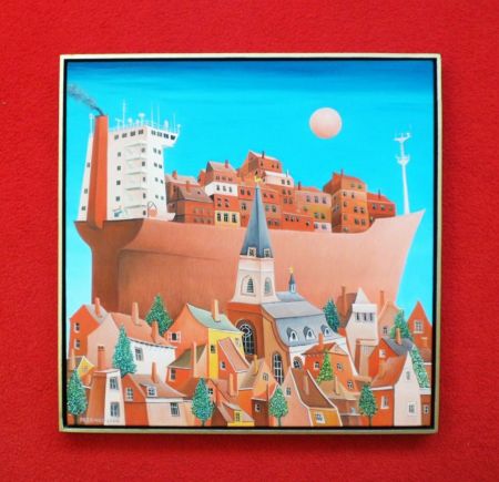 Verkocht.Mijland.Peer Mijland (1948). Vaarwel.Naieve kunst.